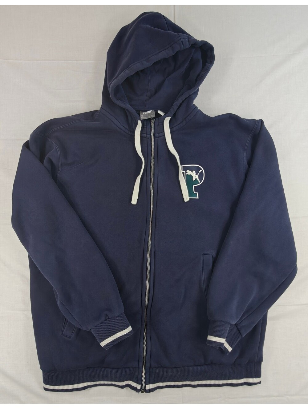 Puma Navy Zip Up Hoodie Y2K Athletic Jacket Size L